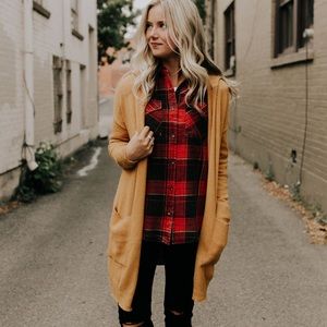 Roolee Hem & Thread Mustard Long Hoodie Cardigan